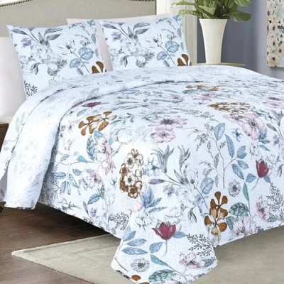 Afbeelding van Euromat SY 5632 Sprei, doorgestikte sprei met 2 kussenslopen van 40 x cm, blauw, wit, bloemen, 220 240 cm