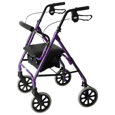 Afbeelding van DAYS Lichtgewicht opvouwbare vierwielige rollator, mobiliteitsrollator met gewatteerde zitting, afsluitbare remmen en draagtas, beperkte mobiliteitshulp, voor ouderen of gehandicapten, paars,