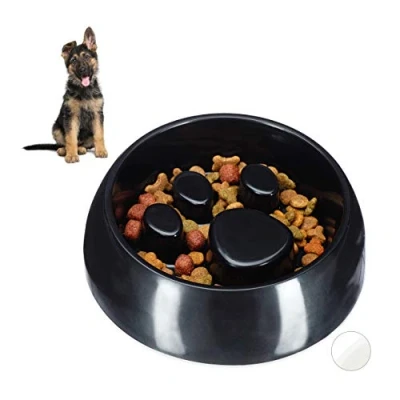 Afbeelding van Relaxdays anti schrokbak hond voerbak rond 800 ml zwart