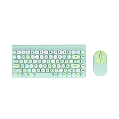 Afbeelding van Kleurrijke Toetsenbord en Muiscombinatie, 2.4G USB 86 toetsen Retro Ronde Schattige Keycap 1200DPI Draadloze Muisset voor Computer, Laptop, Pc desktops, Mac(Groente)