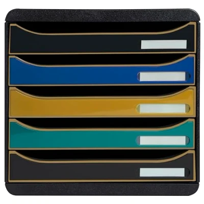 Afbeelding van Exacompta Besluit 309505D BIG BOX+ Neo Deco opbergmodule, stapelbaar Box met 5 laden voor A4+ documenten Buitenafmetingen: diepte 34,7 x breedte 27,8 hoogte 27,1 cm