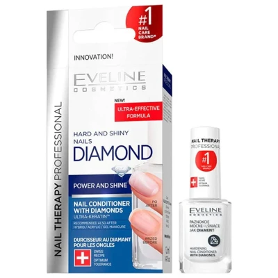 Afbeelding van Eveline Cosmetics Professionele DIAMANT nagelverharder conditioner met diamanten, 12 ml, nagelverzorging verzorgend, en behandeling, vingernagels versterken, titanium formule