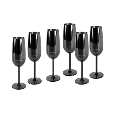 Afbeelding van Echtwerk 6 delige set champagneglazen van roestvrij staal, koperen editie, champagneglas, champagnefluiten, onbreekbare glazen, bruiloften, verjaardagen, Valentijnsdag, 250 ml