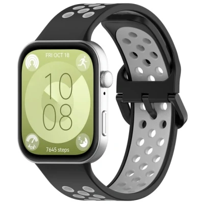 Afbeelding van Tweekleurige siliconen band Zwart met grijs Huawei Fit 3