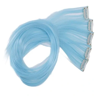 Afbeelding van CAISHA 60cm Kleurrijk Streng Highlights Clip In Extension Hair Extensions Steil Lang Haar Haarstukje Babyblauw BST109