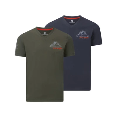 Afbeelding van Jan Vanderstorm Doppelpack Jendur Tshirt print, Heren, Maat: Large, Dunkelblau oliv