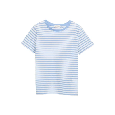 Afbeelding van TOM Tailor Denim Modern Stripe Tshirt print, Dames, Maat: XS, White/light blue