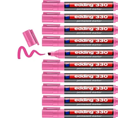 Afbeelding van edding 330 permanent marker roze 10 stiften beitelpunt 1 5 mm watervast, sneldrogend wrijfvast voor karton, kunststof, hout, metaal, glas