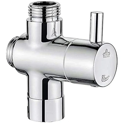 Afbeelding van Ibergrif M92201 3 Weg Omstelkraan, Klep Omleider, Een G3/4&quot; Ingang, en G1/2&quot; Uitgangen, voor Handdouchekop Vaste Sproeikop, Messing, Chroom