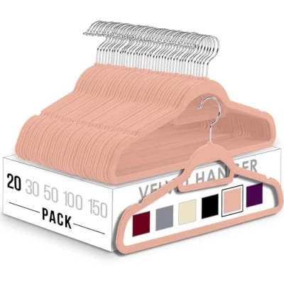 Afbeelding van Utopia Home Hoogwaardige fluwelen antisliphangers Slipvaste en duurzame hangers met stropdashouder Sterk genoeg voor jassen truien (Roze, 20 stuks)