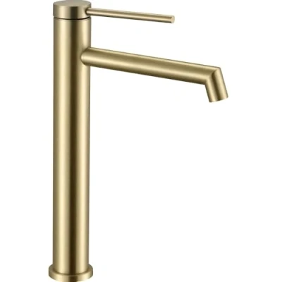 Afbeelding van Rea Foss GOLD BRUSH Hoge Wastafelkraan Messing Badkamer Eengreepsmengkraan Warm en Koud Verstelbare Kraan (Goud)