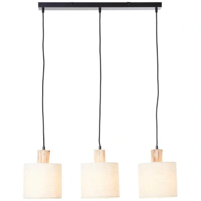 Afbeelding van Brilliant Leuchten Hanglamp Pia H 130 cm, B 80 3x E27, in te korten, metaal/hout/textiel, zwart/naturel (1 stuk)