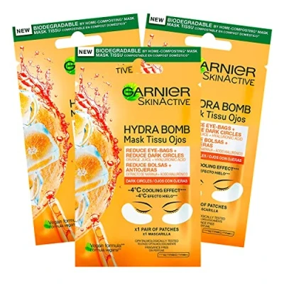 Afbeelding van 3x Garnier SkinActive Anti Fatigue Oogcontour Masker met Sinaasappelsap en Hyaluronzuur voor doffe vermoeide ogen 3 Verpakkingen van 1 Toepassing