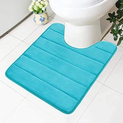 Afbeelding van Homaxy Traagschuim antislip zachte mat toilet met uitsparing 50 x 60 cm, absorberende badmat, staande toilet, wasbare badmat voor pauwblauw