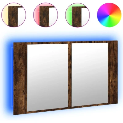 Afbeelding van vidaXL Badkamerkast met spiegel LED 80x12x45 acryl gerookt eikenkleur