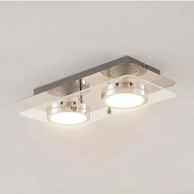 Afbeelding van Lindby plafondlamp 2lichts Metaal, glas H: 6.1 cm GU10 chroom, helder Inclusief lichtbronnen