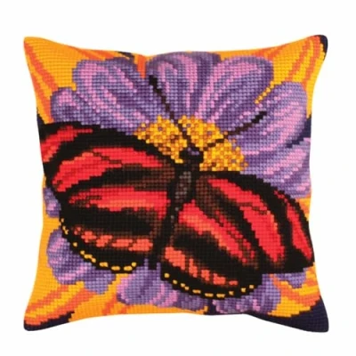 Afbeelding van Kruissteek Kussen Kit Vlinders Artikel: 5 306 Collection D&#039;Art Maat 40x40 cm.