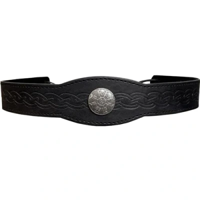 Afbeelding van HiiFeuer Middeleeuws hoofddeksel van imitatieleer in reliëf, Retro Renaissance Verstelbare Hoofdband, Cosplay Kostuum Accessoires voor LARP (Zwart A)