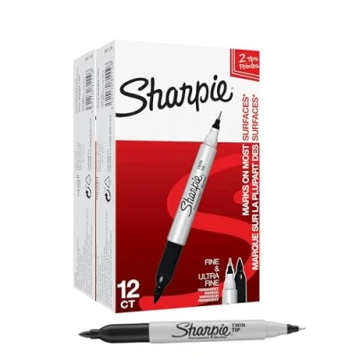 Afbeelding van Sharpie Twin Tip Permanente Markeerstift Fijne &amp; Ultra Punten Zwart 24 Count