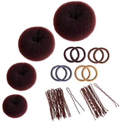 Afbeelding van Zingso donut haarbroodjesmakerset, 4 stuks haaraccessoires voor dames en meisjes, ringstijl mesh haarbroodjesvormer makerset met elastische haarbanden, haarspelden dans ballet Chignon