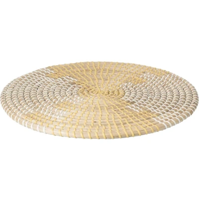 Afbeelding van Secret de Gourmet Placemat rond riet set van 2 Dia 35 cm Onderlegger Geel met naturel