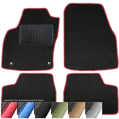 Afbeelding van moto MOLTICO Vloermatten auto velours autotapijten zwart automatten set 4 delig geschikt voor Toyota Aygo I 2005 2014 (rood siernaden)