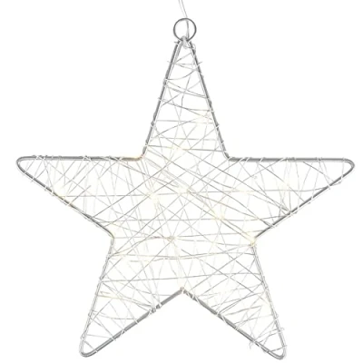 Afbeelding van Ideen mit Herz Decoratieve ster van draad omwikkeld met LED lichtketting werkt op batterijen timerfunctie: 6 uur aan 18 uit warm wit ideaal als kerstdecoratie (diameter 24 cm)