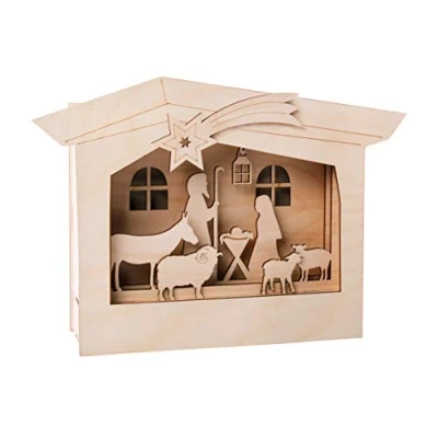 Afbeelding van Rayher 62889505 Houtbouw.3D motieflijst, FSCMixCred, natuur, 24x24x6,3 cm, kribbe, 13 delig, doos 1set
