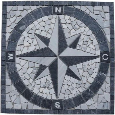 Afbeelding van Mozaiek tegel medallion windroos marmer grijs wit 60 x cm 014