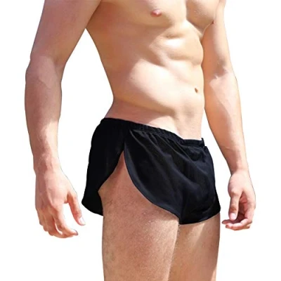 Afbeelding van Alivebody Sexy korte broek voor heren, met gedeelde zijkanten, lounge, shorts, ondergoed, boxershort, zwart, M