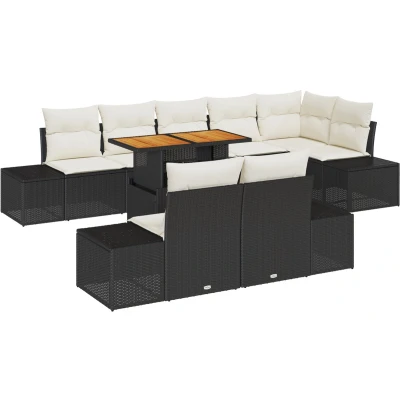 Afbeelding van vidaXL 9 delige Tuin Dining Set met Kussens Zwart Poly Rattan Acacia
