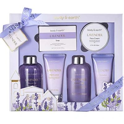 Afbeelding van BODY &amp; EARTH Lavendel Geschenken voor Frauen 6 stuks, Verjaardagsgeschenk vrouwen, Douchegel, Körperboter, Handcrème, Badset Geschenk Frauen, Wellness set Freundin Moederdag Geschen