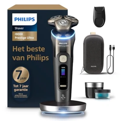 Afbeelding van Philips Shaver i9000 Prestige Ultra, afeitadora eléctrica en seco y húmedo, tecnología Skin IQ Pro, triple sistema de elevación corte, cuchillas NanoTech 360º, 5 modos afeitado, modelo XP9405/31