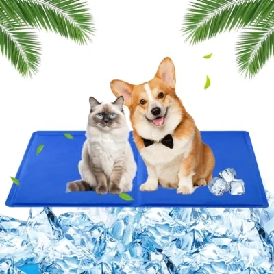 Afbeelding van koelmat voor honden, honden en katten, zomer, hondenkoelmat, zelfkoelend, koelkussen met niet giftige gel, huisdieren, verkoelende hondenmat (blauw, 50 x 40 cm)