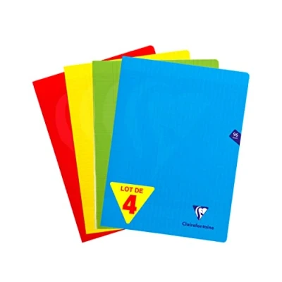 Afbeelding van Clairefontaine 293361AMZ Set van 4 Mimesys Geniet Schriften 24x32 cm 96 Grote Ruiten Pagina&#039;s 90g Wit Papier Polypropyleen kaft in Assortiment kleuren (Blauw,Rood, Geel en Groen)