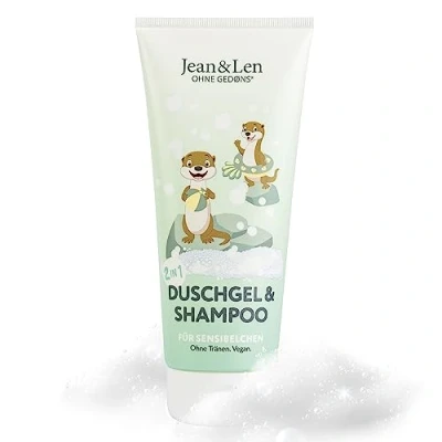 Afbeelding van Jean&amp;Len 2 in 1 douchegel en shampoo voor gevoelige huid, bijzonder zachte reiniging kinderhuid haar, geen brandend gevoel de ogen, pH huidneutraal, kinderen, vegan, 200 ml