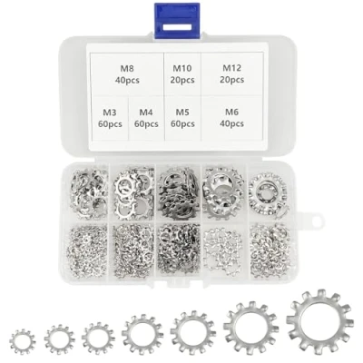 Afbeelding van 300 stks Starlock Sluitringen 304 Rvs Externe Ster Tand Lock M3 M4 M5 M6 M8 M10 M12 Snelheid Push On Clips Bevestigingsmiddelen Assortiment Tool