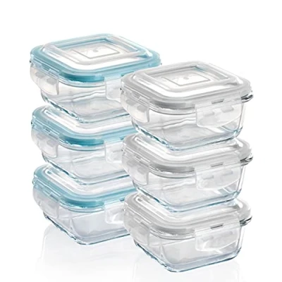 Afbeelding van Grizzly Glazen Vershoudbakjes 6 x 320 ml Ovenschaal met deksels Vierkant Lucht en vloeistofdichte containers