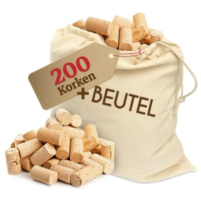 Afbeelding van 200 kurken NIEUW in kurkkarton fleskurken als wijnkurken voor decoratie, verfraaiing, handwerk natuurlijke fleskurken, knutselaccessoires kinderen, hobbybehoeften 24 mm x 45 licht