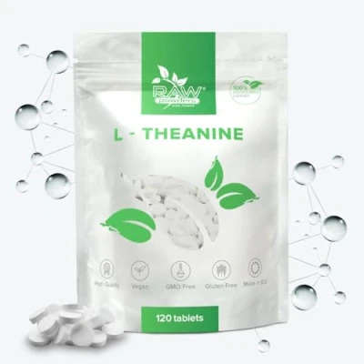 Afbeelding van L Theanine 200 Mg 120 Tabletten Hoge Dosis Nootropisch Supplement Veganistisch en Vegetarisch Concentratie Energie Boost Zenuwstelsel Door Raw Powders