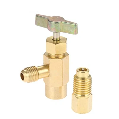 Afbeelding van SURIEEN R1234yf Zelfdichtende Can Tap Depressor, F 1/4 SAE 1/2 Acme LH Schroefdraad Valve Tool Flesopener met naar M Connector Adapter voor R134a R12 R22 Oplaadslang