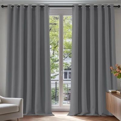 Afbeelding van Deconovo Gordijnen Verduisterend met Ogen, Lichtgrijs, Gordijn Warmte isoleerd voor Slaapkamer Woonkamer, 229x229 cm (B x H), 2 stuks