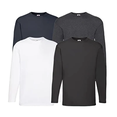 Afbeelding van Fruit of the Loom T shirt, met lange mouwen, M/L/XL/XXL, 4 stuks, verschillende kleurensets verkrijgbaar, 1weiss1schwarz1navy1d.heather + 1 Hl Kauf Notizblock, L