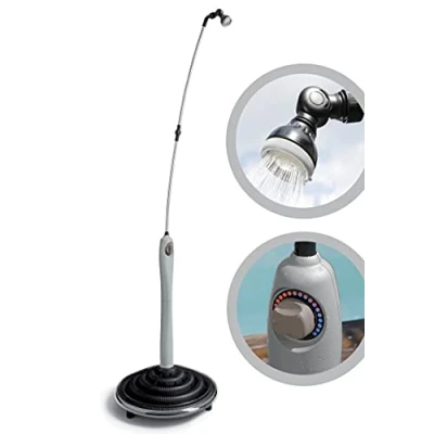 Afbeelding van GF GARDEN, Sunny Style, tuindouche, zwembad, voor buiten, ook ideaal vakantie en camping, met mixer warm koud water, kleur duifgrijs