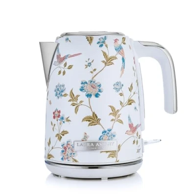 Afbeelding van VQ Laura Ashley Draadloze Waterkoker Elveden Wit Hoge Capaciteit van 1.7 Liter, 3 KW Snelkookfunctie met Oververhittingsbeveiliging en Temperatuurindicator