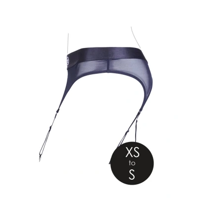 Afbeelding van Vibrating Strap on Thong with Adjustable Garters XS/S Black