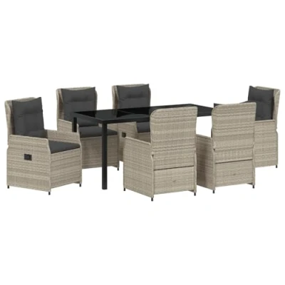 Afbeelding van vidaXL 7 delige tuindining set lichtgrijs poly rattan, tuin tafel zwart 160x80x73 cm gehard glas