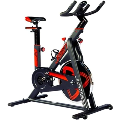 Afbeelding van JK FITNESS Spin Bike hometrainer, vliegwiel 20 kg, professionele lcd console, verstelbaar en ergonomisch, soft race zadel, remsysteem met buffer riemaandrijving