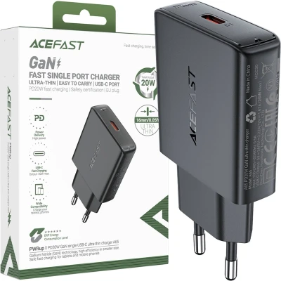 Afbeelding van Acefast A65 PD 20W GaN USB C wandlader zwart