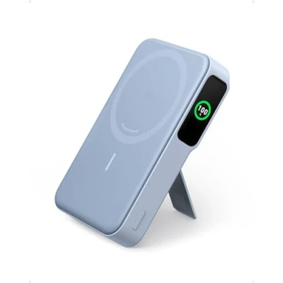 Afbeelding van Anker MagGo Power Bank, Qi2 gecertificeerde 15 W snelle MagSafe compatibele mobiele oplader, 10.000 mAh batterij, slim display &amp; inklapbare standaard, voor iPhone 15/14/13/12, incl. USB C kabel